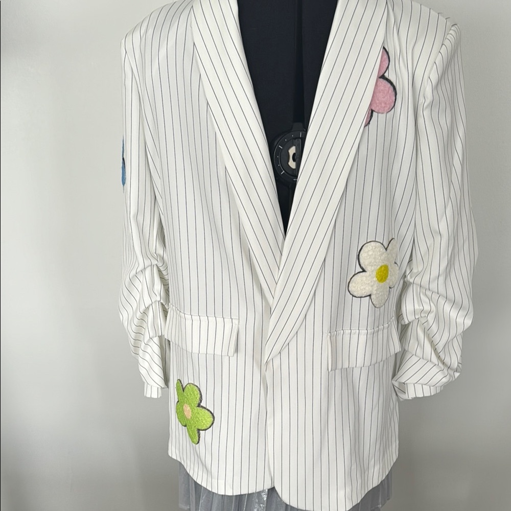 Made In Italy Striped Blazer with Floral Accents